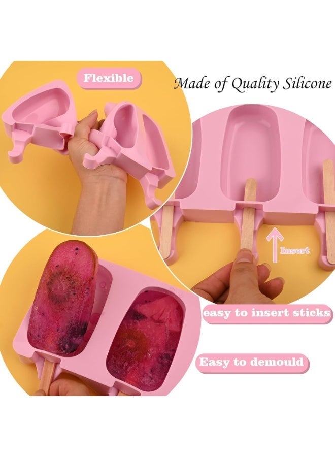 ChicAbode Popsicle Silicone Molds Set, 2 Pcs Ice Pop Molds, with Wooden Sticks, Cakesicles Mould, Oval Popsicle Mold, Bpa Free Homemade Cake Pop Mold, for Cake Pop, Ice Pop, Cakesicles, Pink - Image 3